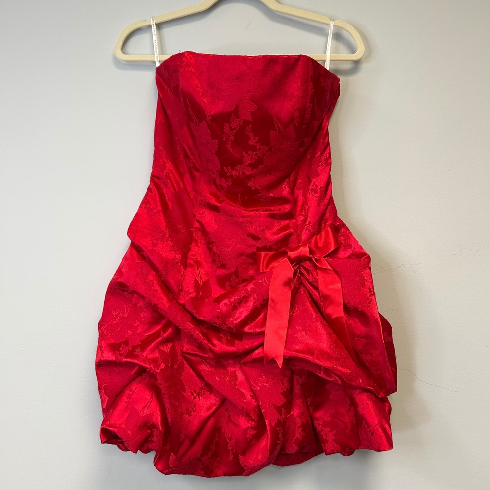 Vintage Jessica Mcclintock Gunne Sax Dress Women 9 Red Short Strapless Ruched